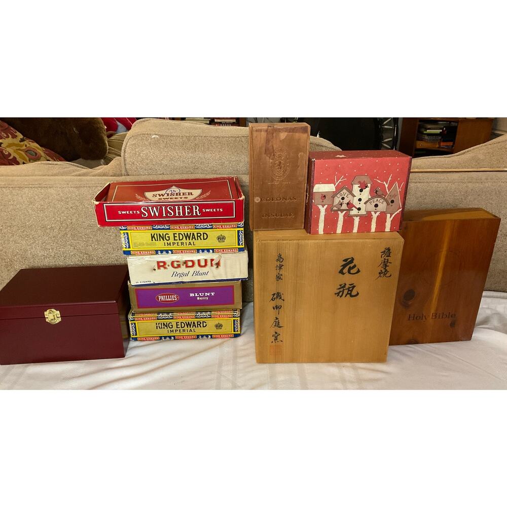 10 WOODEN BOX & CIGAR BOX DECORATIVE LOT
